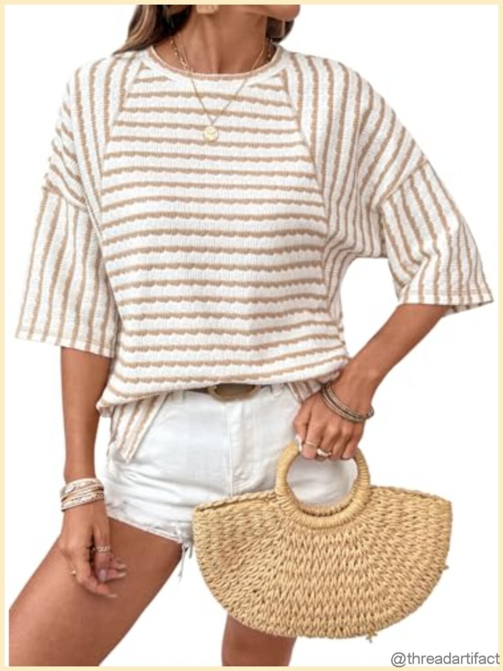 Womens Oversized Striped Color Block Short Sleeve Crewneck Tee